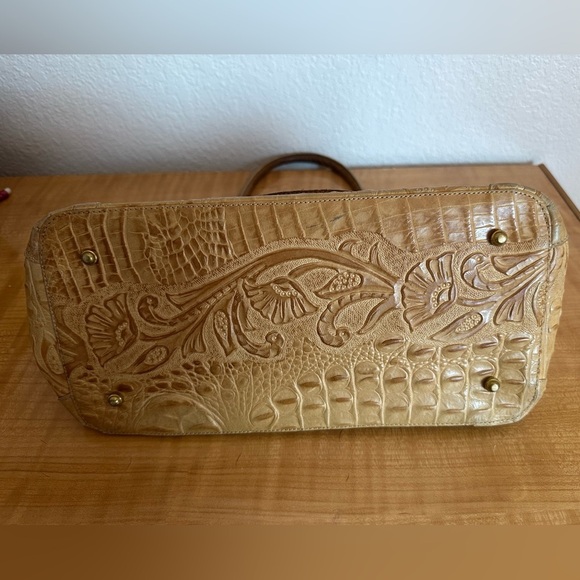 Brahmin Vintage Rare Floral Hand Tooled Tan Leather Handbag - Picture 5 of 11